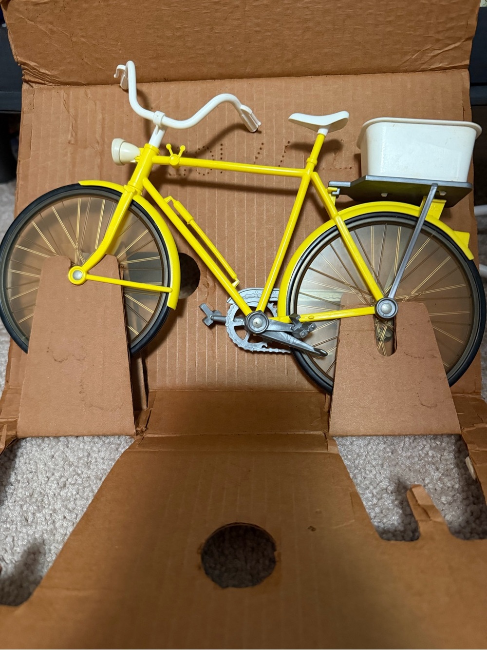 Mattel Yellow and White Doll Bicycle with Rear Crate